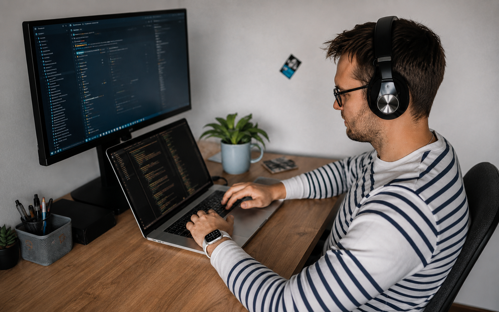Sébastien Charlet développant un site internet à son bureau