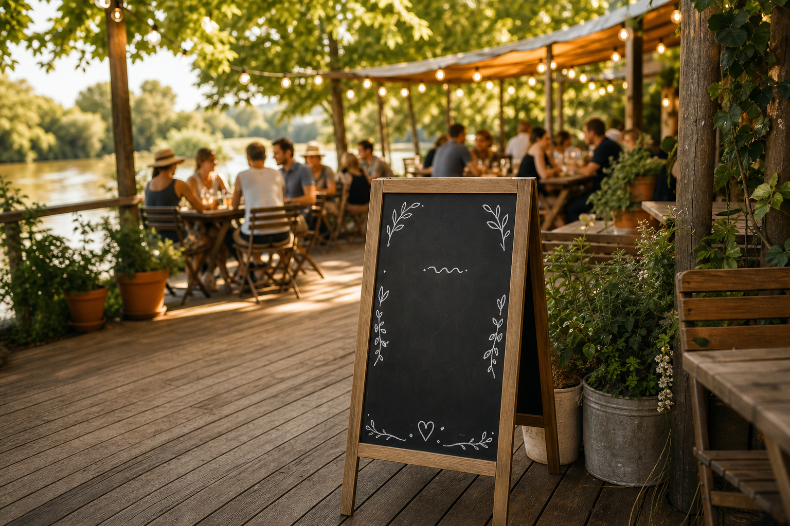 Terrasse conviviale de La Guinguette des Bords